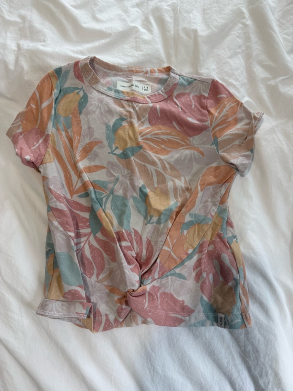 abercrombie kids Pastel Leaf Print Short Sleeve Tee - Pink, Teal, Mustard
